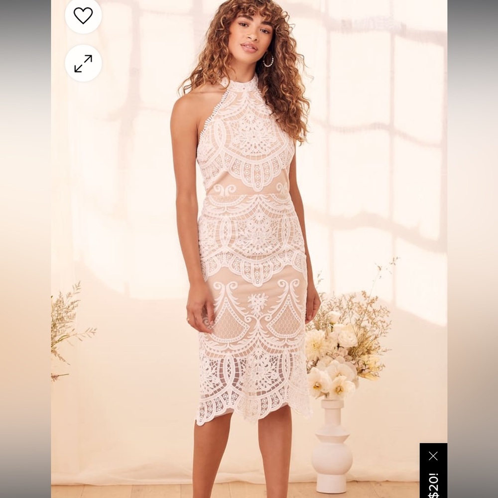 White Lace Halter Midi Dress Lulu’s